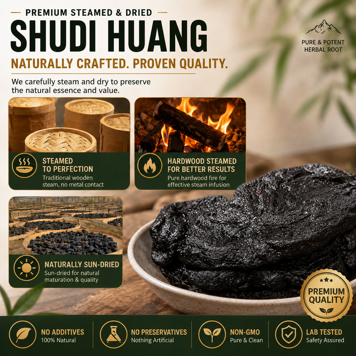 Nuvlino™Premium Prepared Rehmannia Root– Traditional Steamed & Sun-Dried Herbal Root-EDC